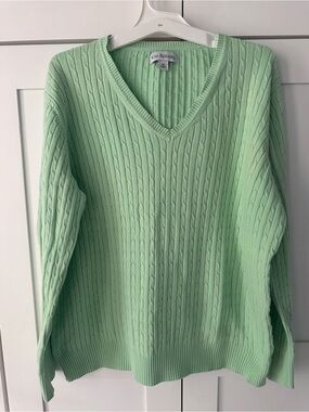 Kim Rogers Mint Cable-Knit V-Neck Sweater . Cotton XL